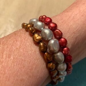 Honora 3. Red,Gray, and bronze or copper fresh water Pearl stretch Bracelets.